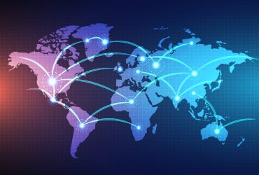 digital world map linked by lines connections network design